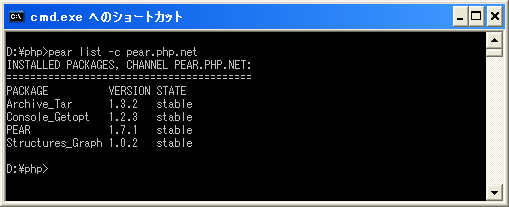 インストール済みのPEARパッケージ